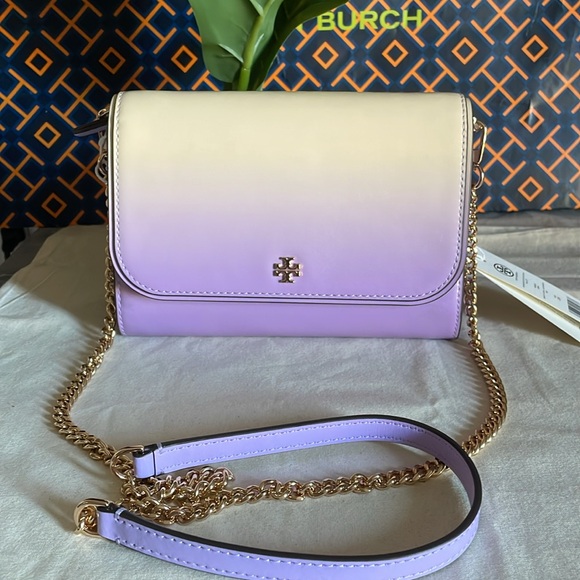 NWT tory burch Emerson dip dye chain crossbody wallet sweet corn lavender - Picture 3 of 15